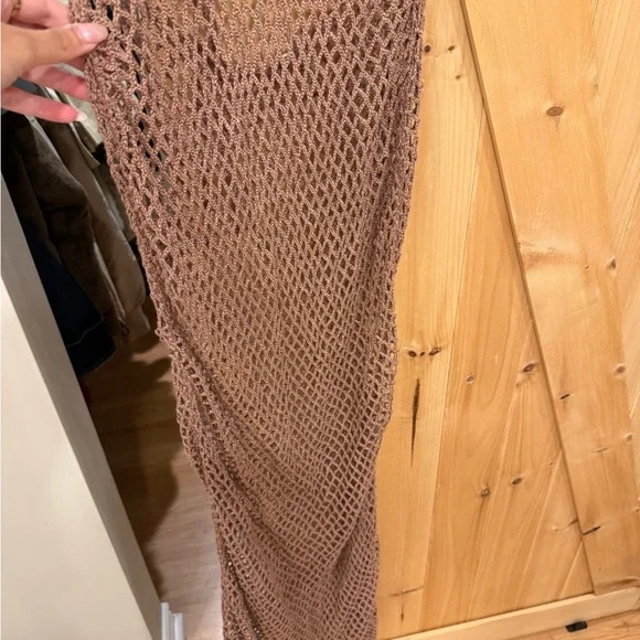 437 Tan Crochet Swim Coverup - Picture 3 of 4